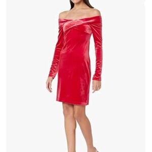 Steve Madden Red Velvet Off Shoulder‎ Long Sleeve Bodycon Mini Dress Size M